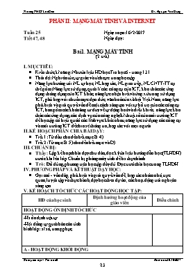 Kế hoạch bài học Tin học 6 - Tiết 47+48, Bài 1 Mạng máy tính (2 tiết) - Năm học 2016-2017 - Nguyễn Văn Dũng